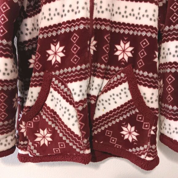 Trail Crest Fleece Hoodie M Nordic Snowflake Fair Isle Red White Sherpa Lined... - Picture 4 of 12